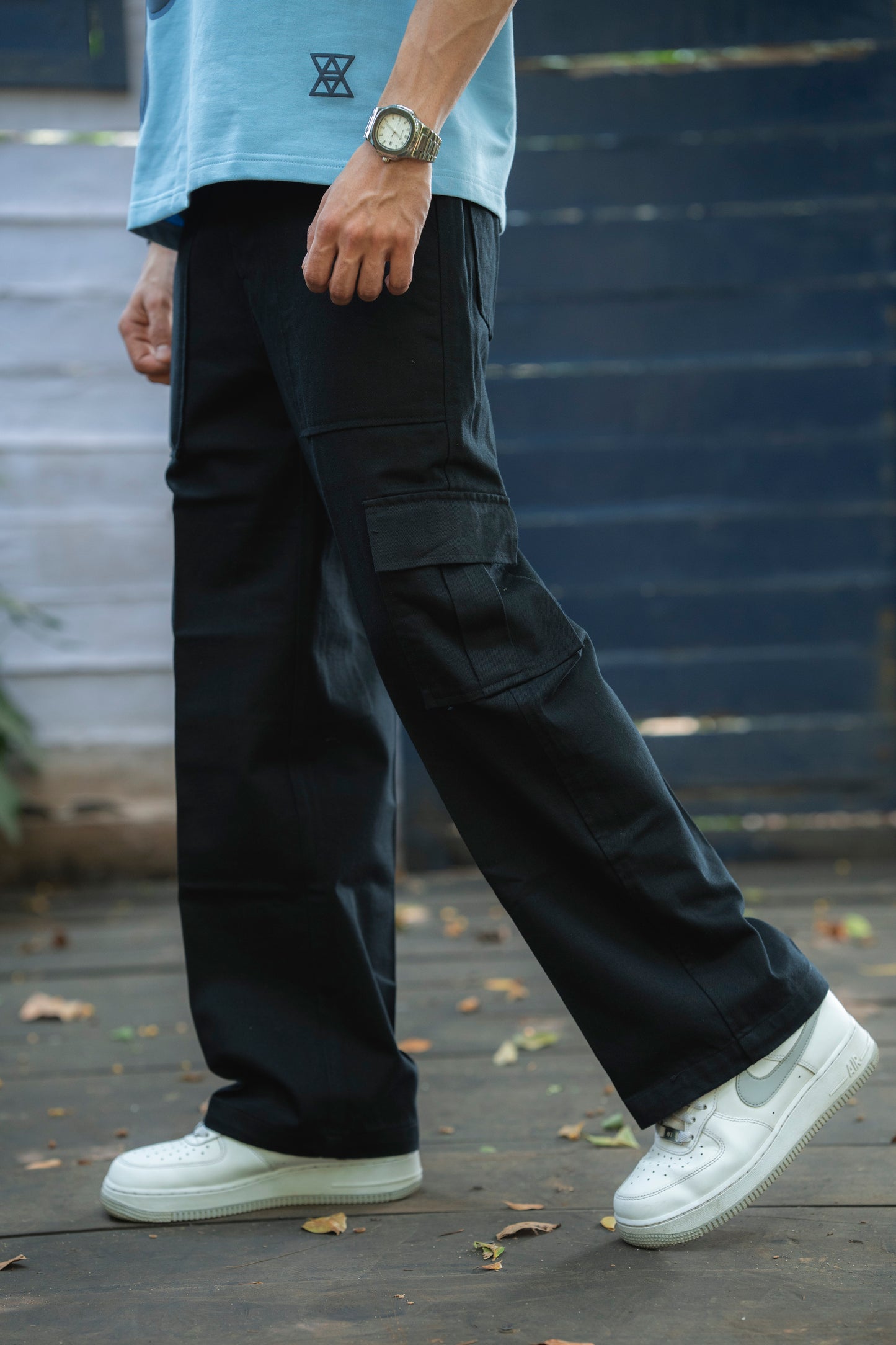 Black Twill Straight-Fit Cargo Pants
