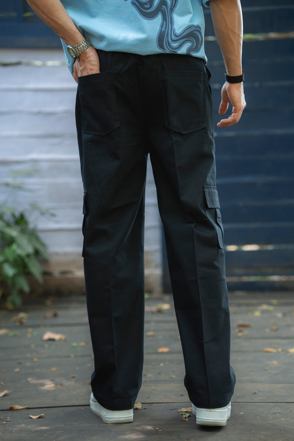 Black Twill Straight-Fit Cargo Pants