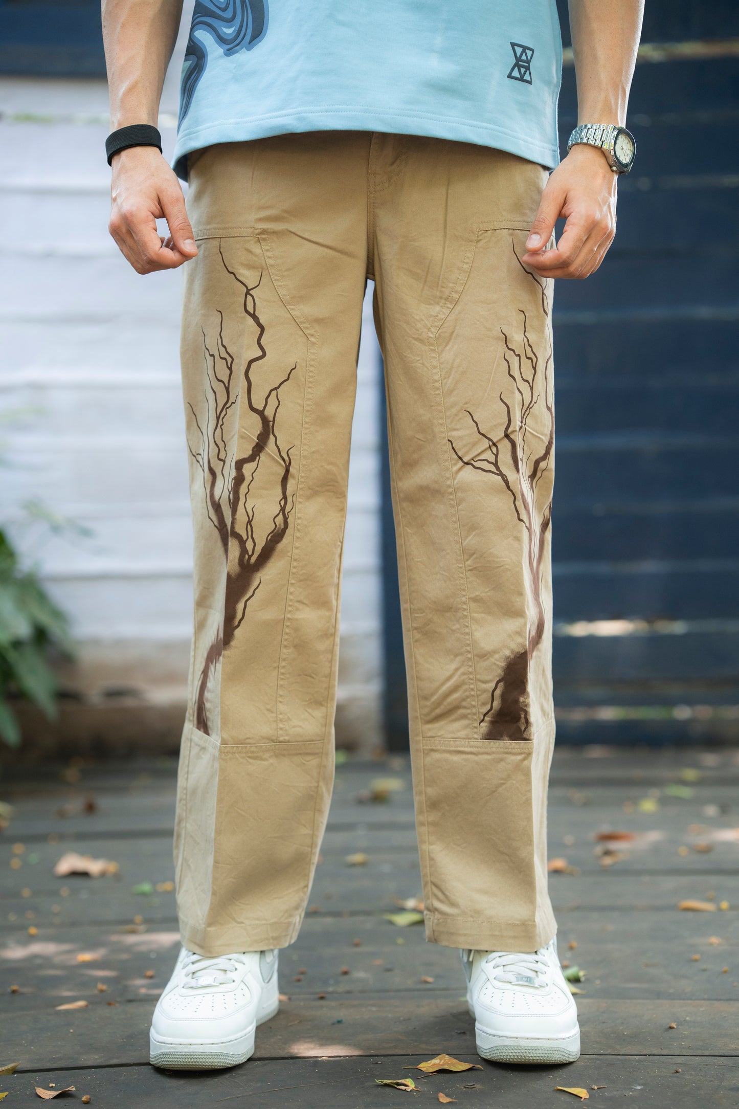 Vintage Print Twill Straight-Fit Pants