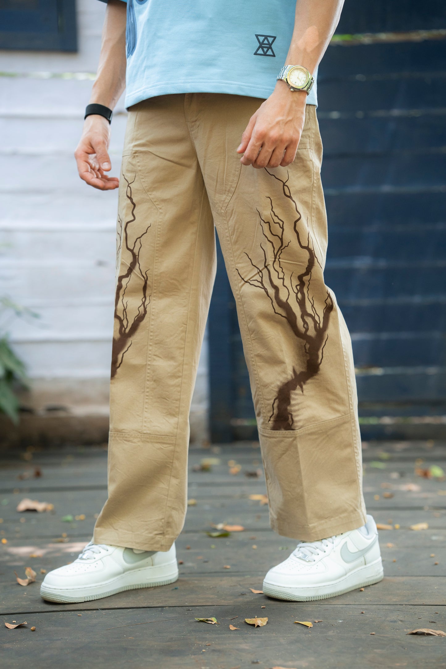 Vintage Print Twill Straight-Fit Pants