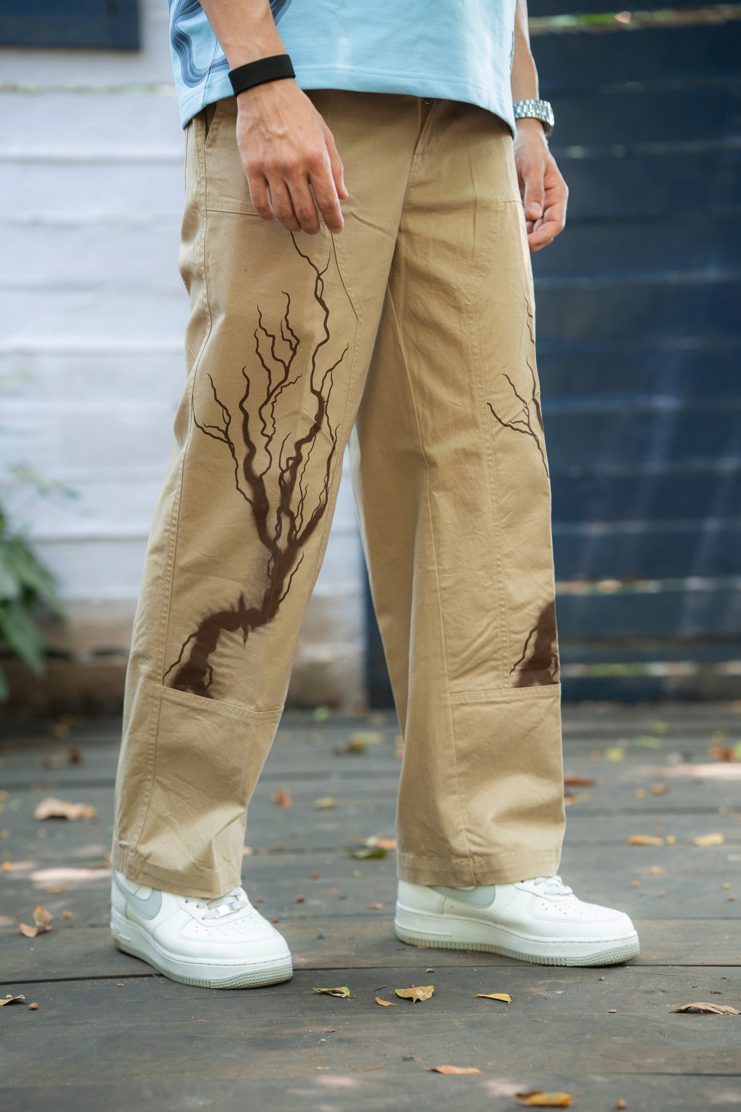 Vintage Print Twill Straight-Fit Pants