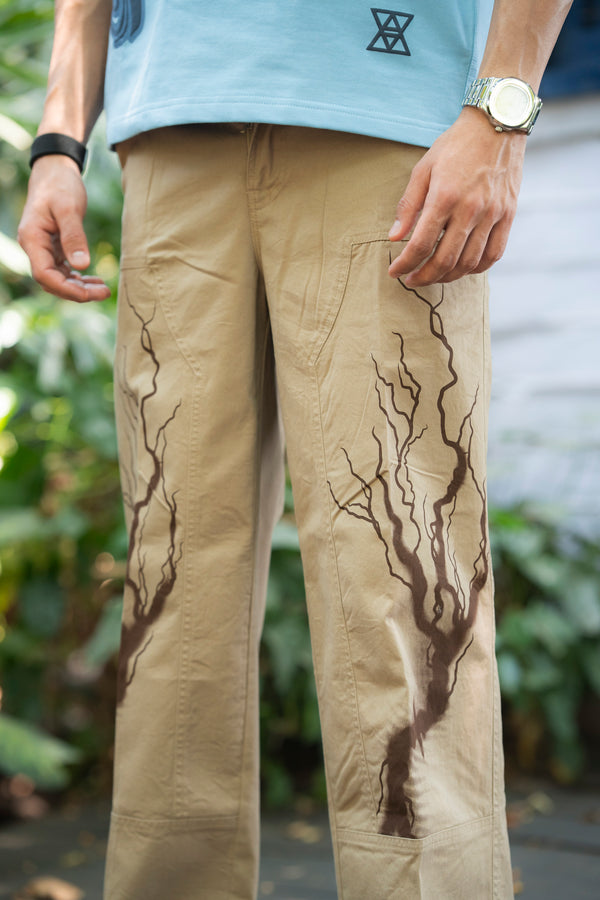 Vintage Print Twill Straight-Fit Pants
