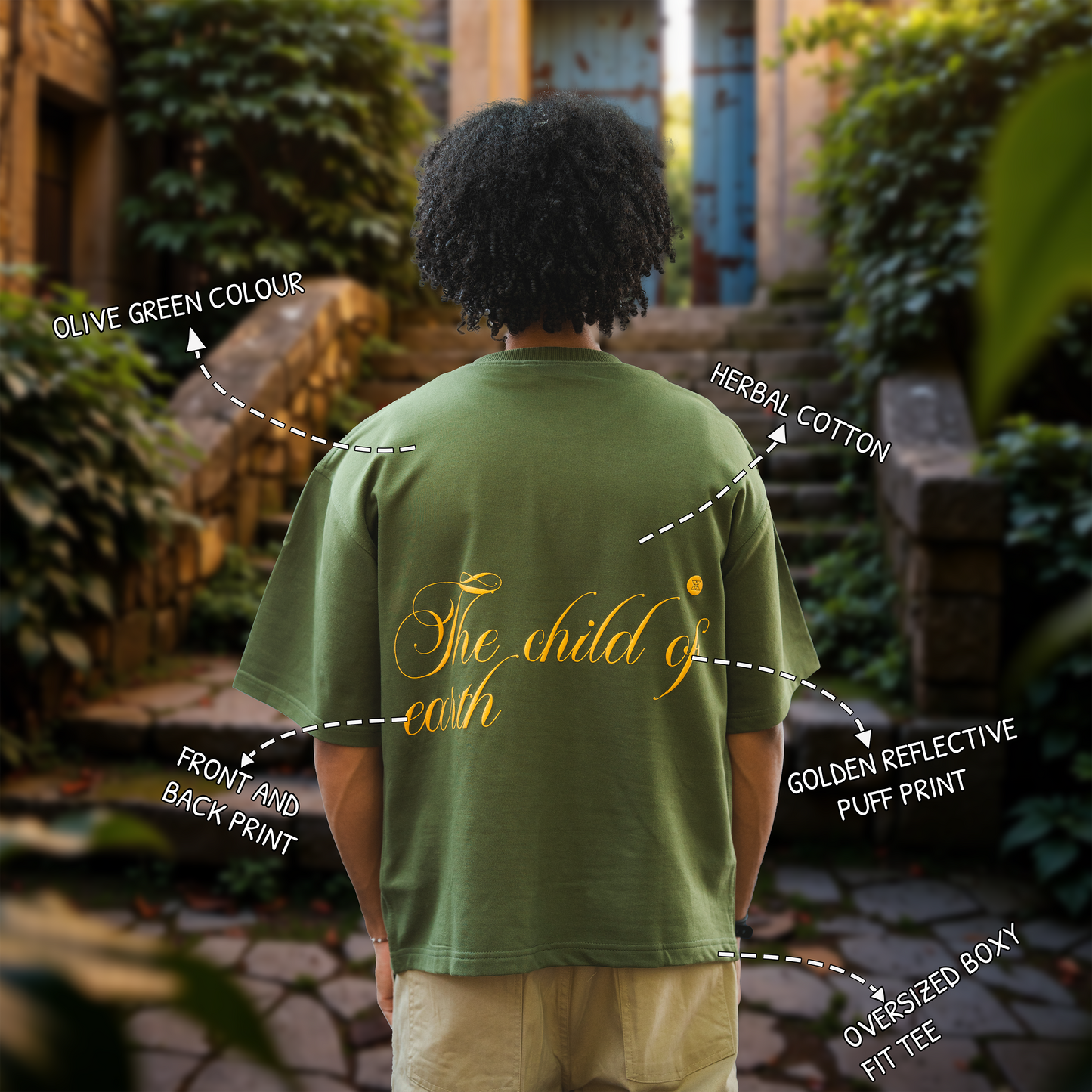 Olive Herbal Cotton Reflective Boxy Tee