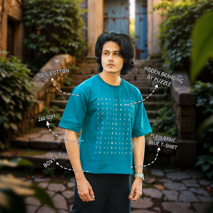 Plain Blue word hunt boxy Tee