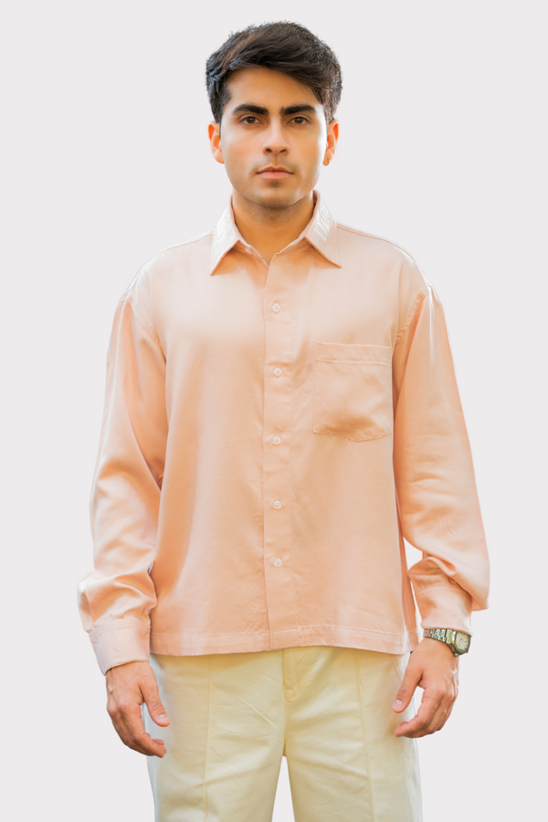 Skin-Conscious Embroidered Collar Boxy Shirt