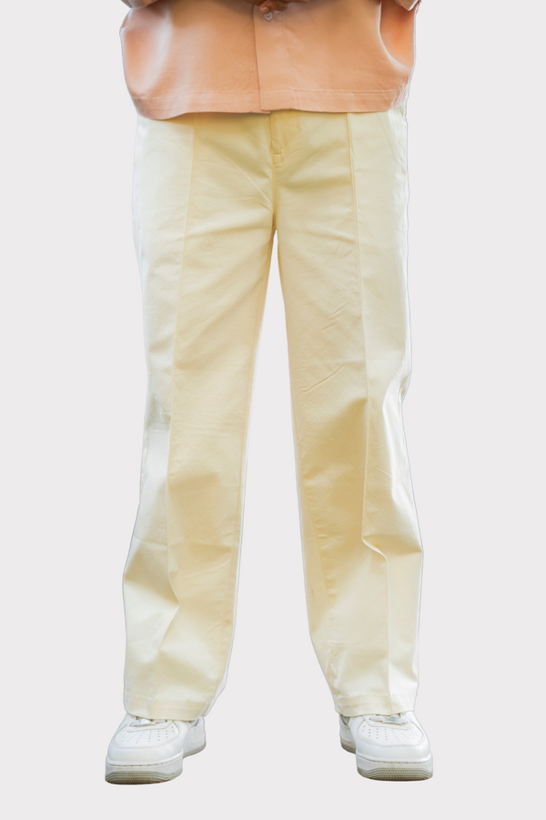 Off-White Cotton Twill Formal Trousers