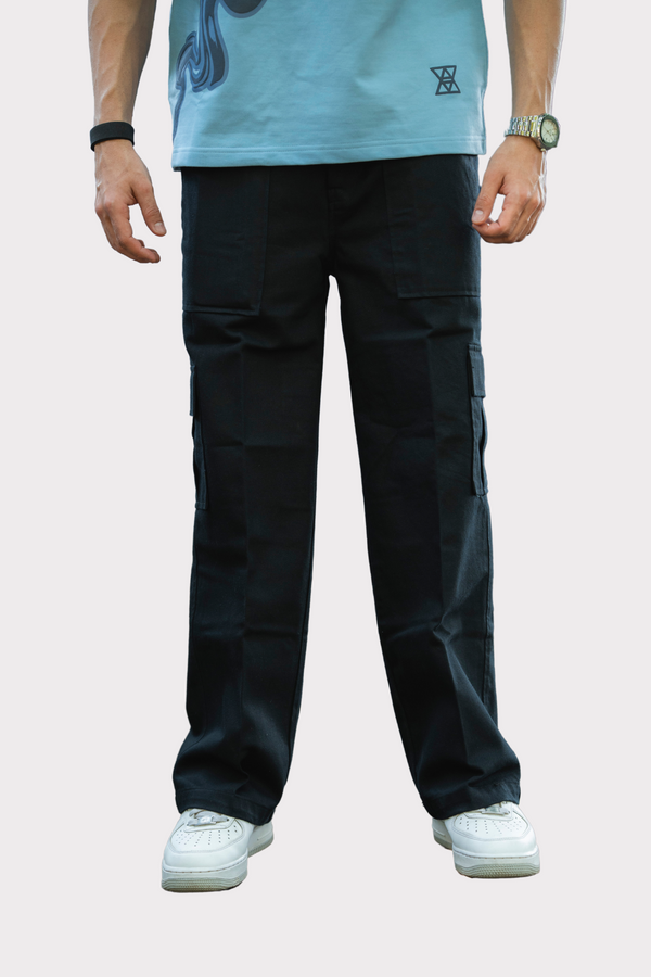Black Twill Straight-Fit Cargo Pants