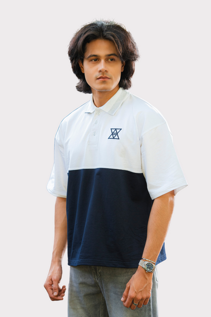 Contrast Oversized polo with unique collar branding