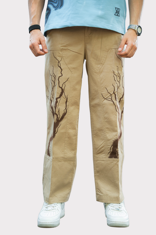 Vintage Print Twill Straight-Fit Pants