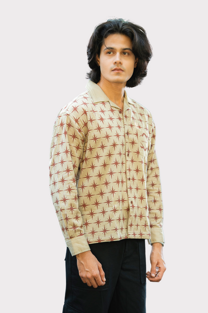 Cream Twill All-Over star Print boxy Shirt