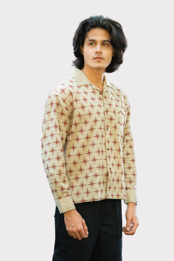 Cream Twill All-Over star Print boxy Shirt