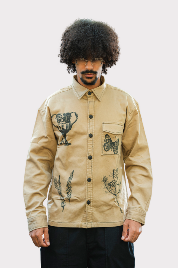 Khakhi Shadow Twill Block print Shirt