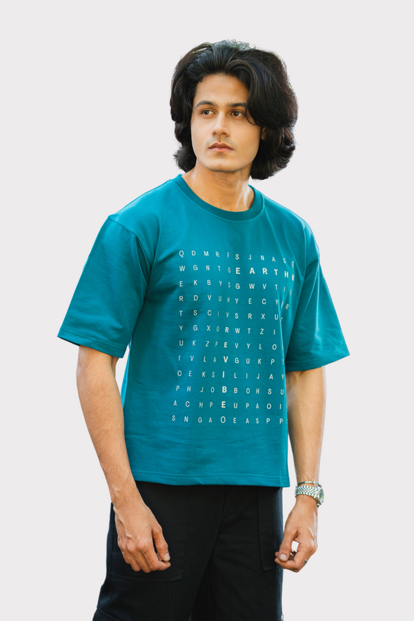 Plain Blue word hunt boxy Tee