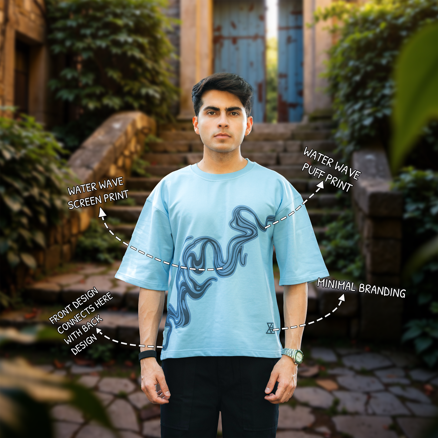 Water color Wave Graphic boxy Tee