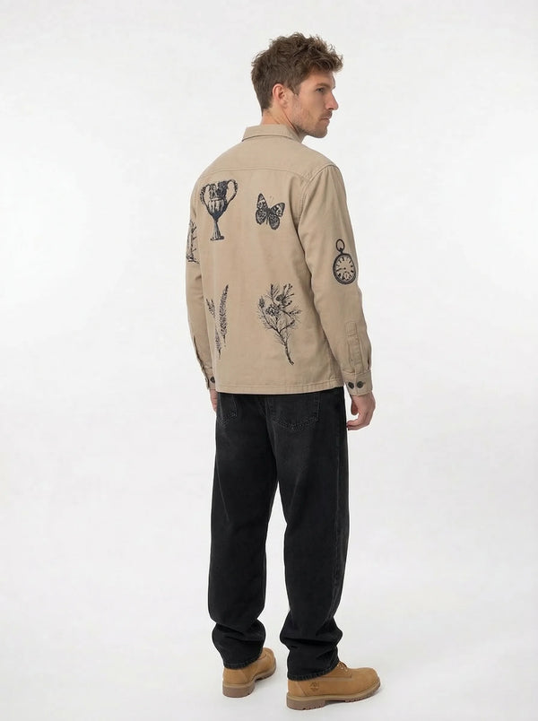 Khakhi Shadow Twill Block print shacket