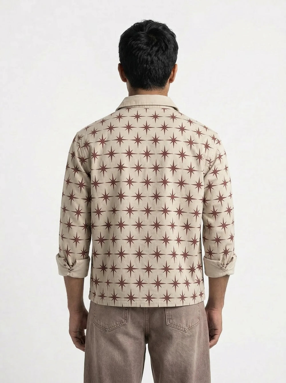 Cream Twill All-Over star Print boxy Shirt