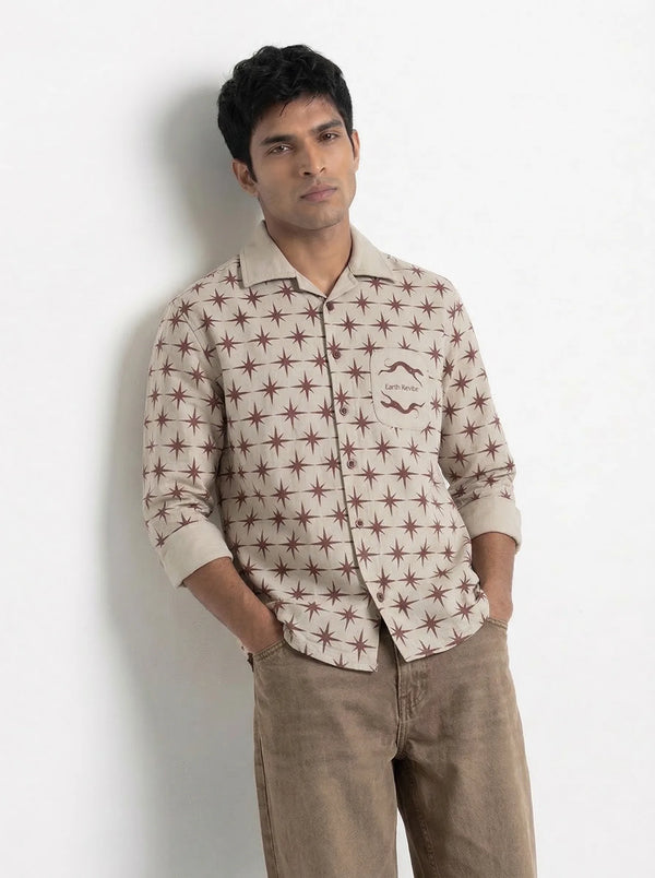 Cream Twill All-Over star Print boxy Shirt