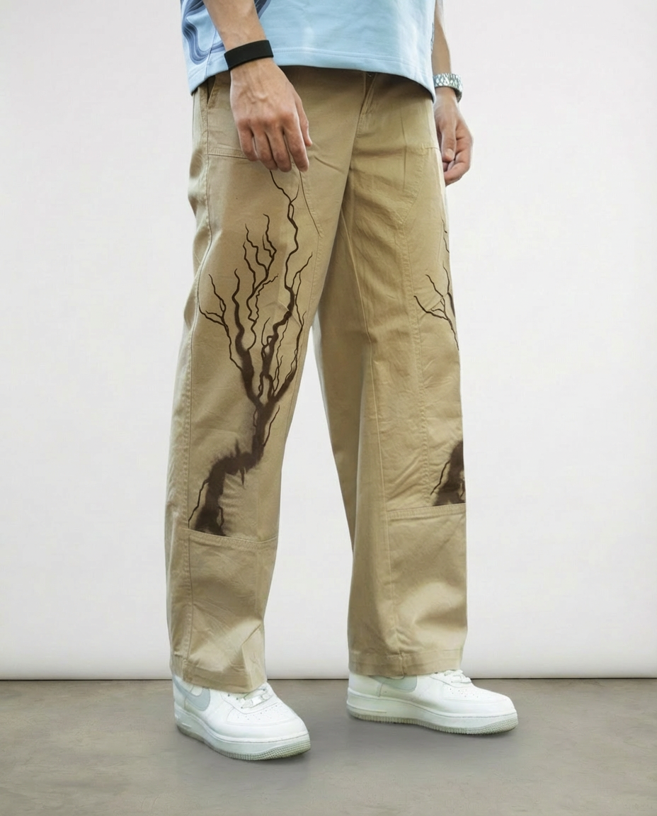 Vintage Print Twill Straight-Fit Pants
