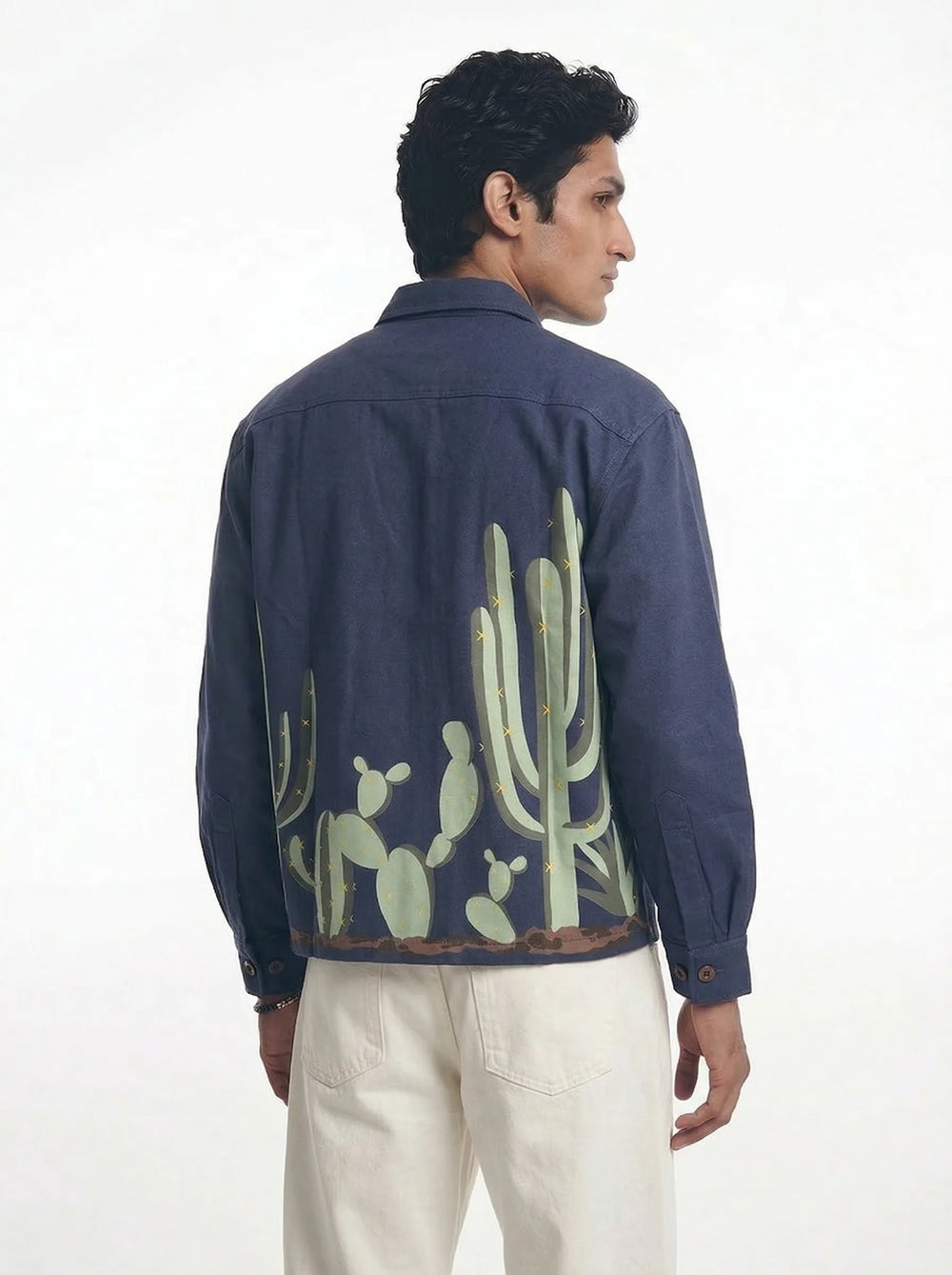 Aqua Blue Twill cactus Printed Shacket