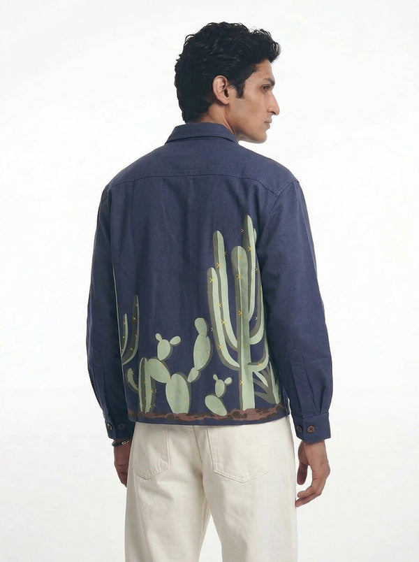 Aqua Blue Twill cactus Printed Shacket