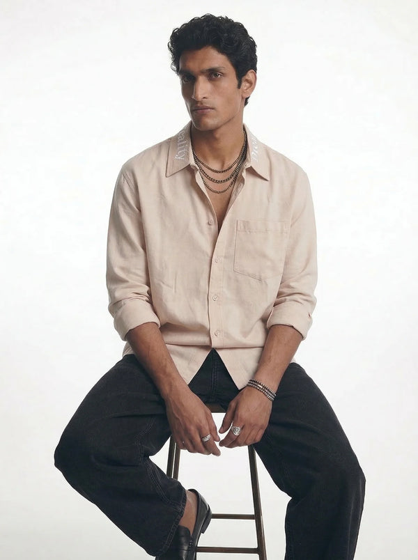 Skin-Conscious Embroidered Collar Boxy Shirt