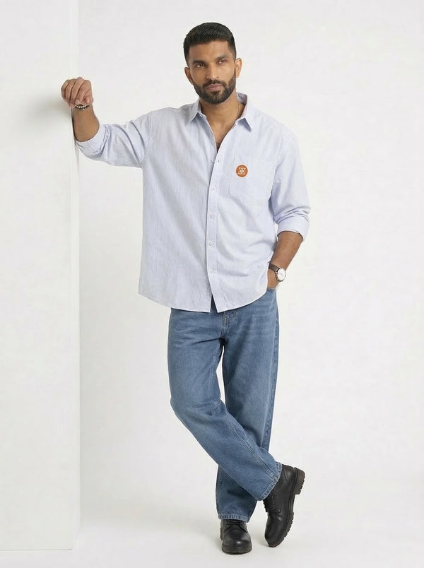 Blu (Skin Cotton Oversized Stripe boxy fit Shirt)