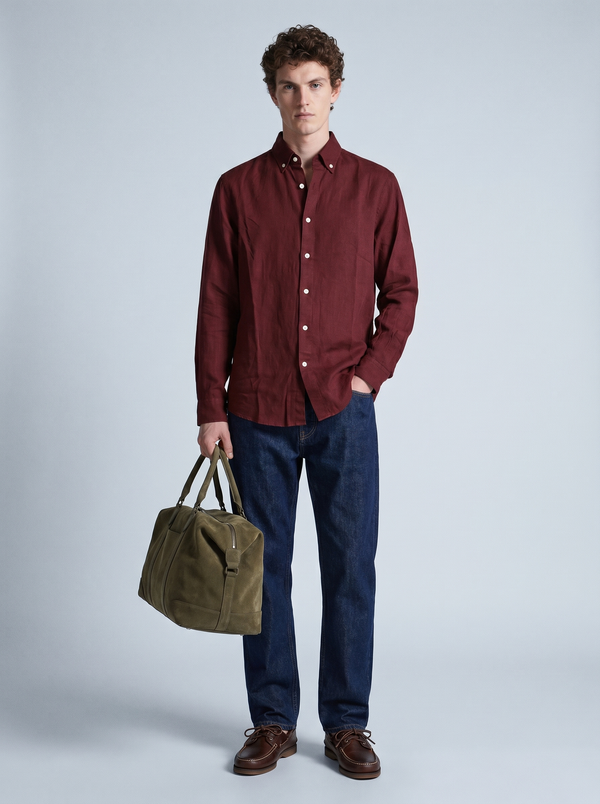 Wine Maroon Linen Shirt