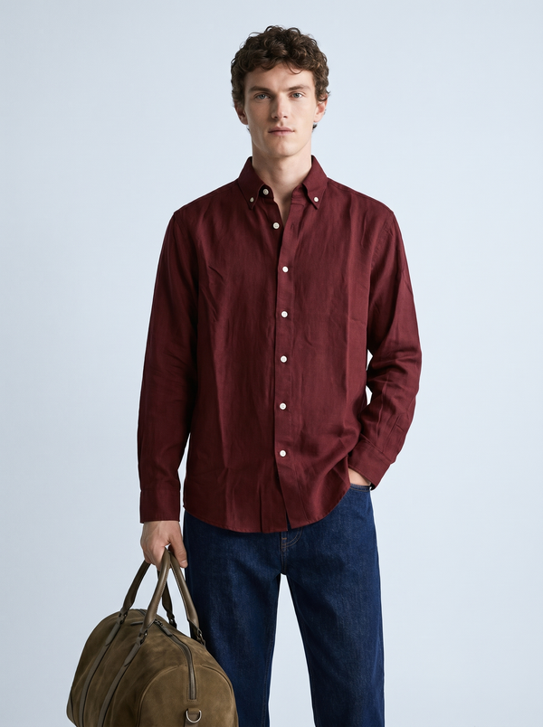 Wine Maroon Linen Shirt