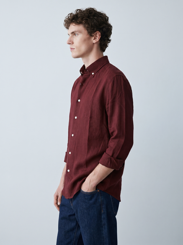 Wine Maroon Linen Shirt