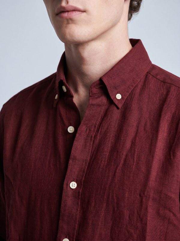 Wine Maroon Linen Shirt