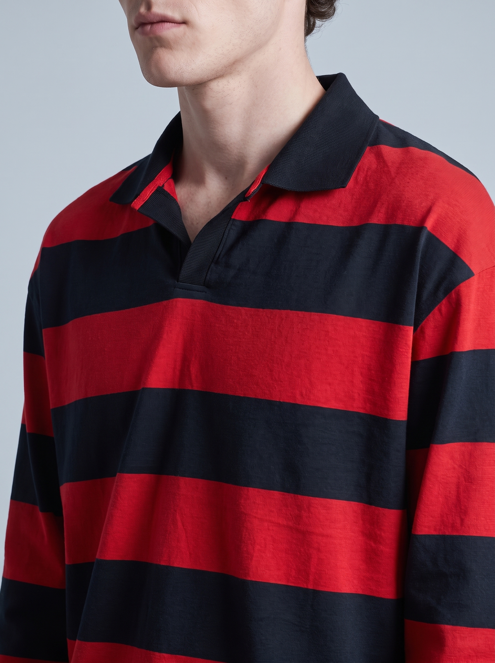 Red & Navy Block-Stripe Rugby Polo