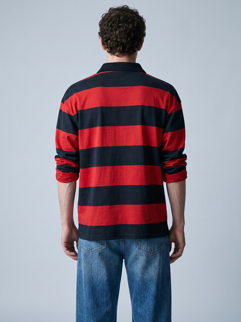 Red & Navy Block-Stripe Rugby Polo