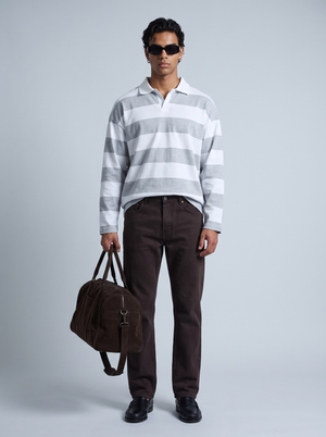 Grey Block-Stripe Rugby Polo