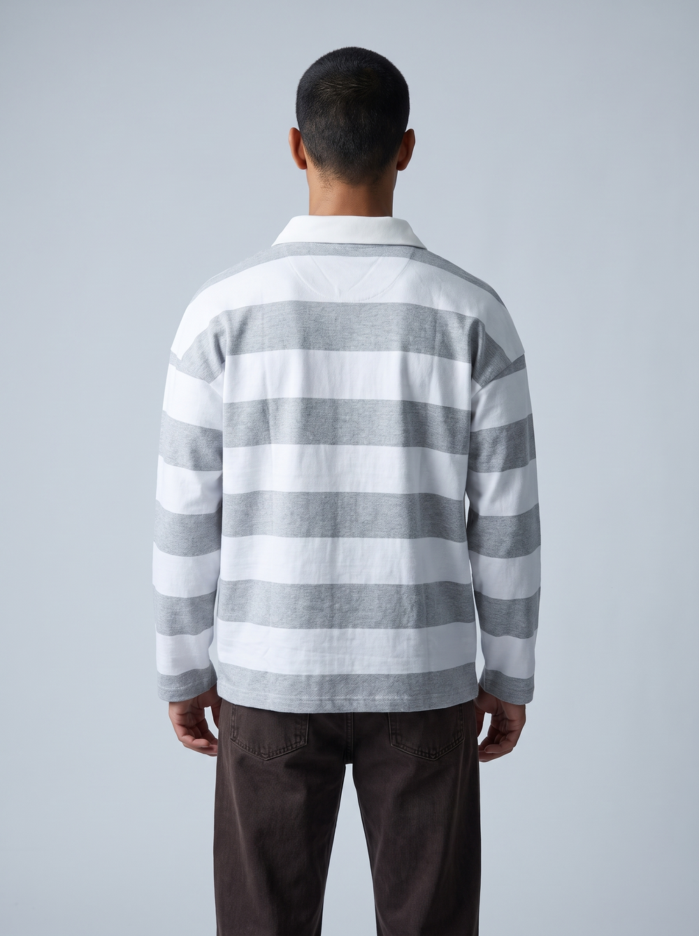 Grey Block-Stripe Rugby Polo