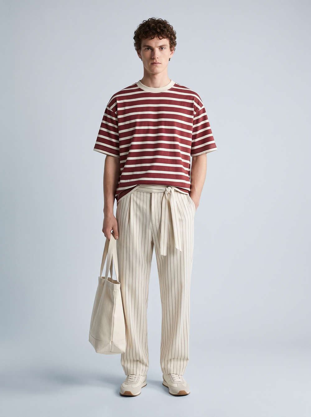 Maroon Stripe Oversized Tee
