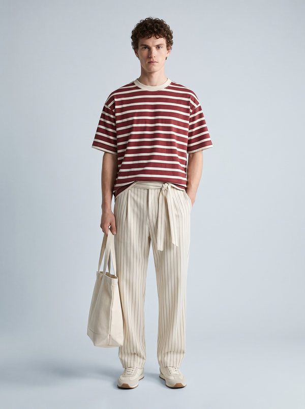 Maroon Stripe Oversized Tee