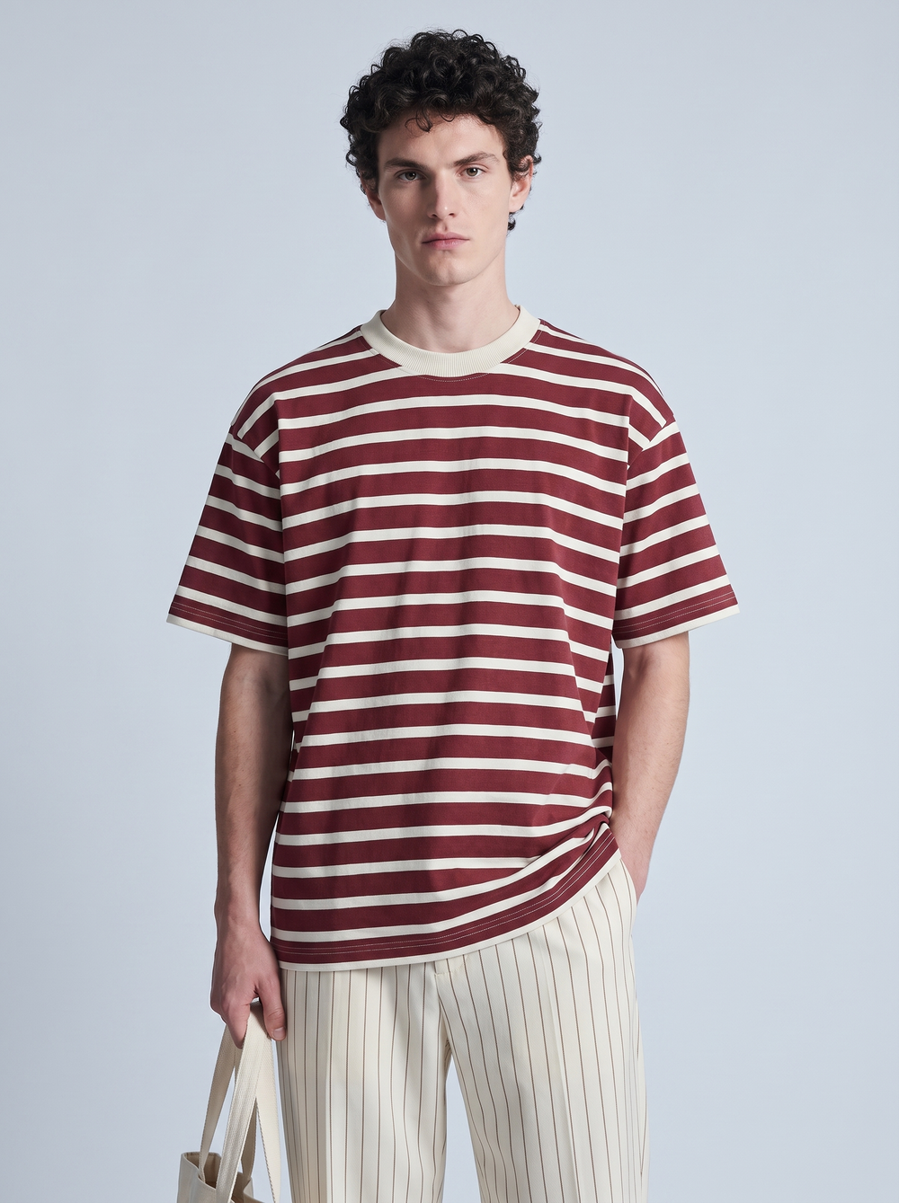 Maroon Stripe Oversized Tee