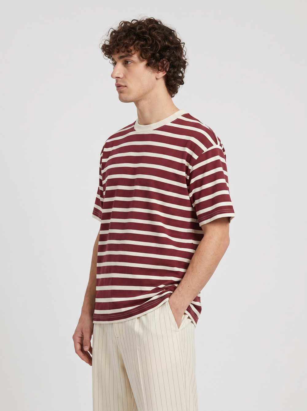 Maroon Stripe Oversized Tee