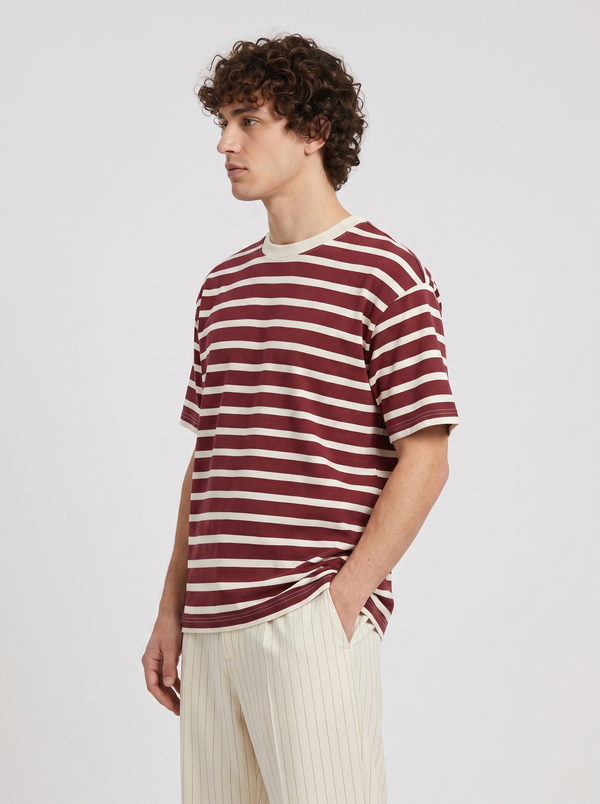Maroon Stripe Oversized Tee