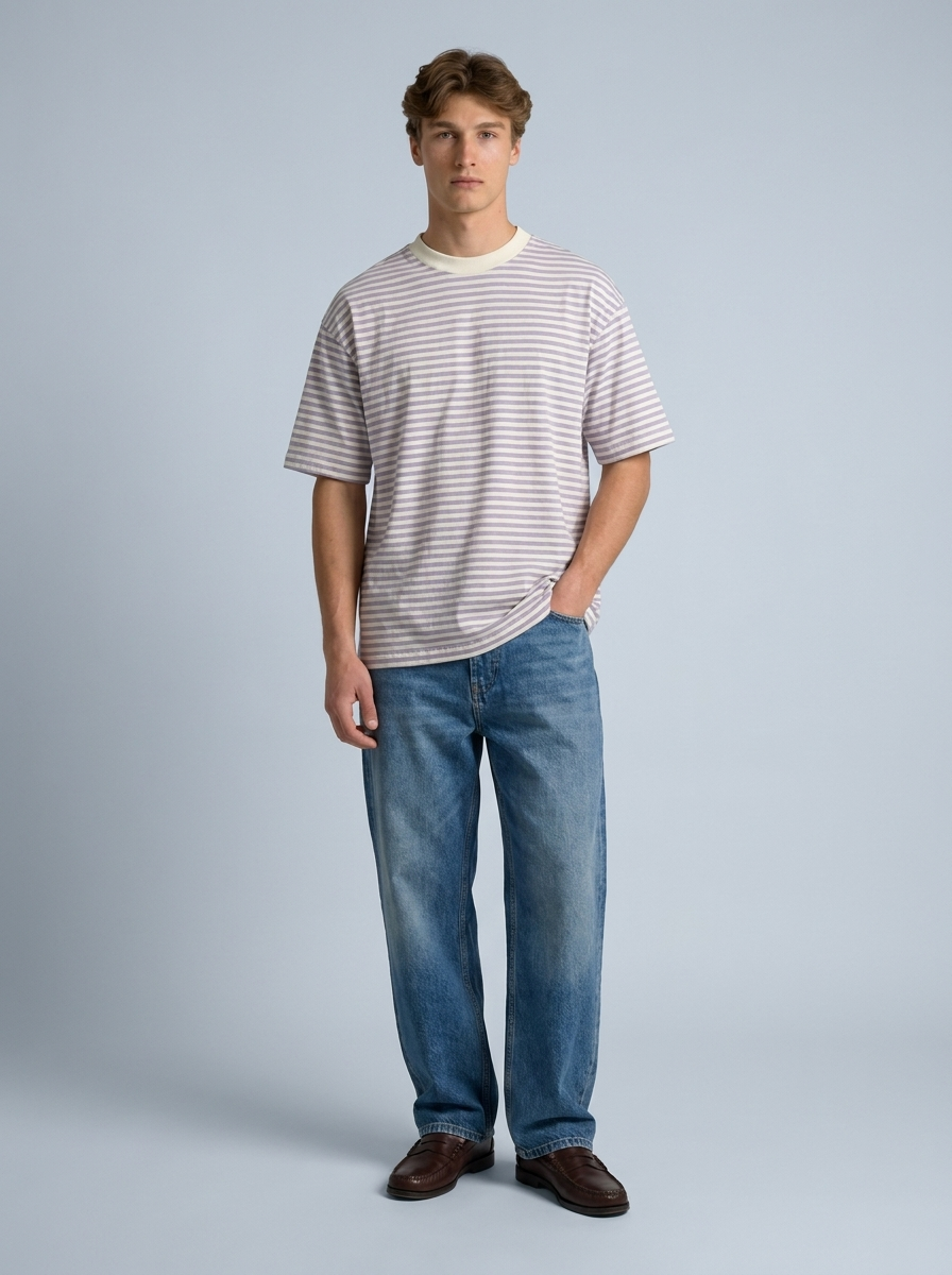 Lilac & Cream Breton Stripe Oversized Tee