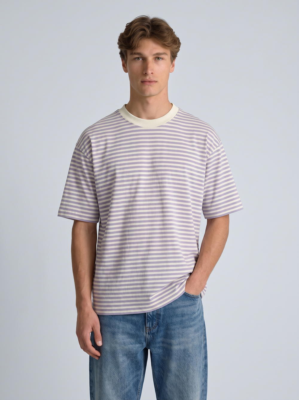 Lilac & Cream Breton Stripe Oversized Tee