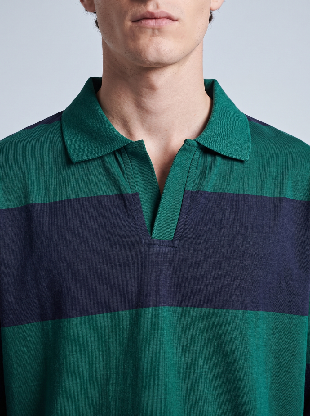 Green & Navy Block-Stripe Rugby Polo