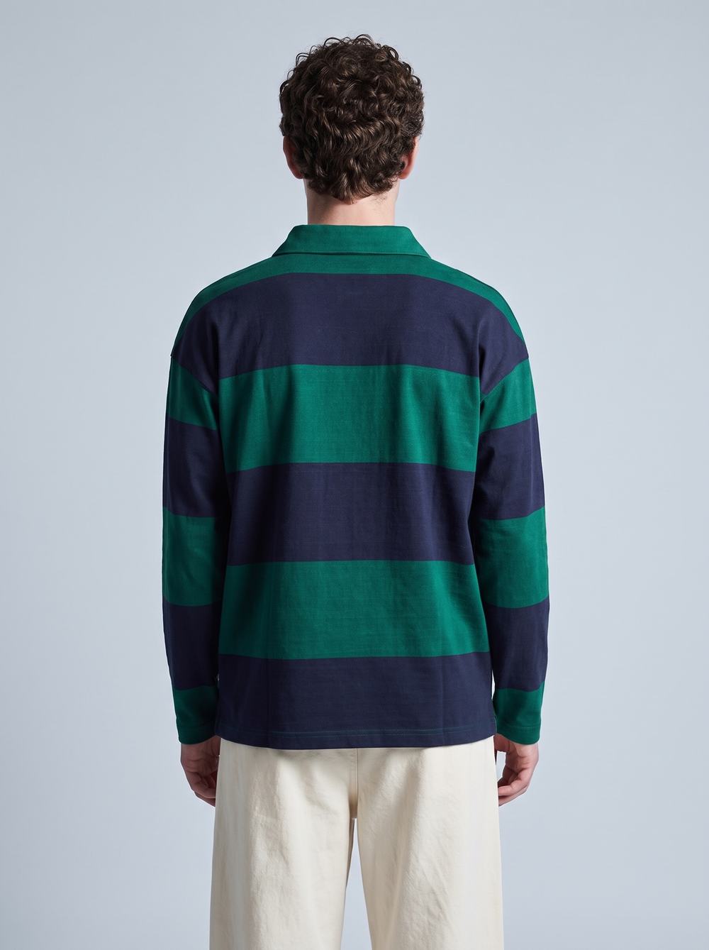 Green & Navy Block-Stripe Rugby Polo