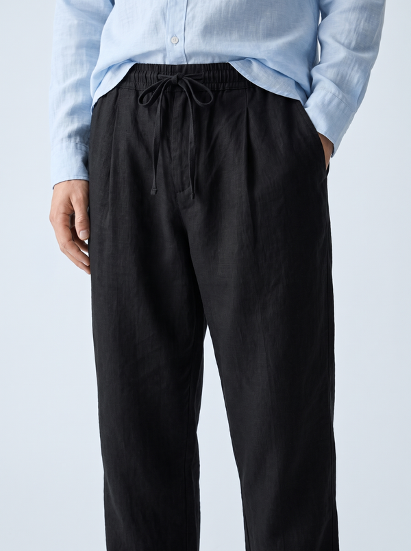 Black Relaxed Linen Trousers