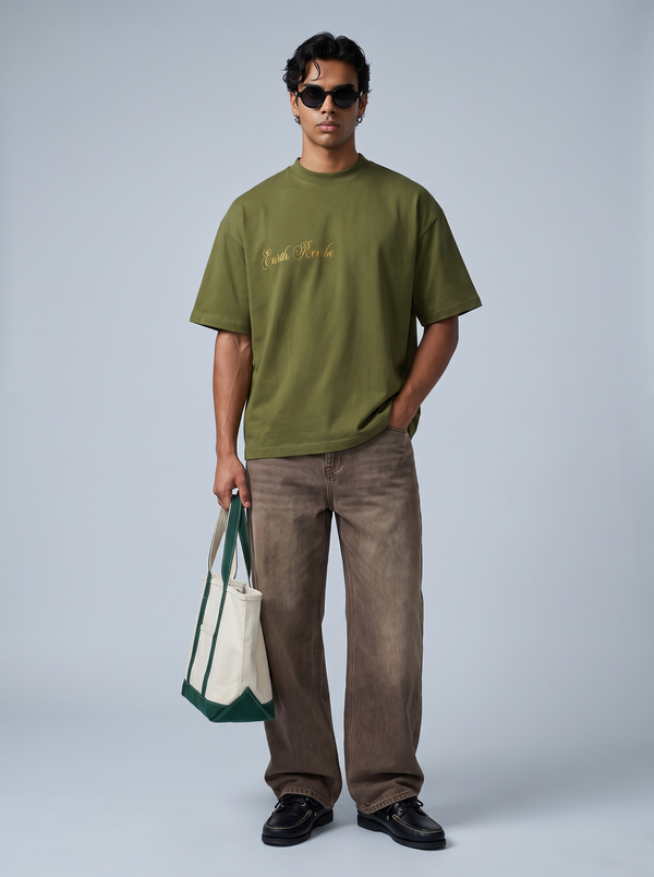 Olive Herbal Cotton Reflective Boxy Tee