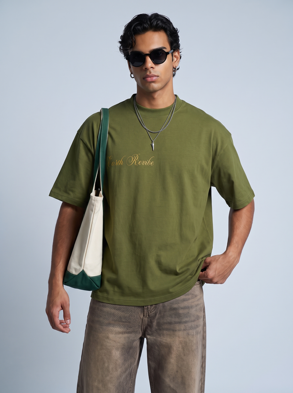 Olive Herbal Cotton Reflective Boxy Tee