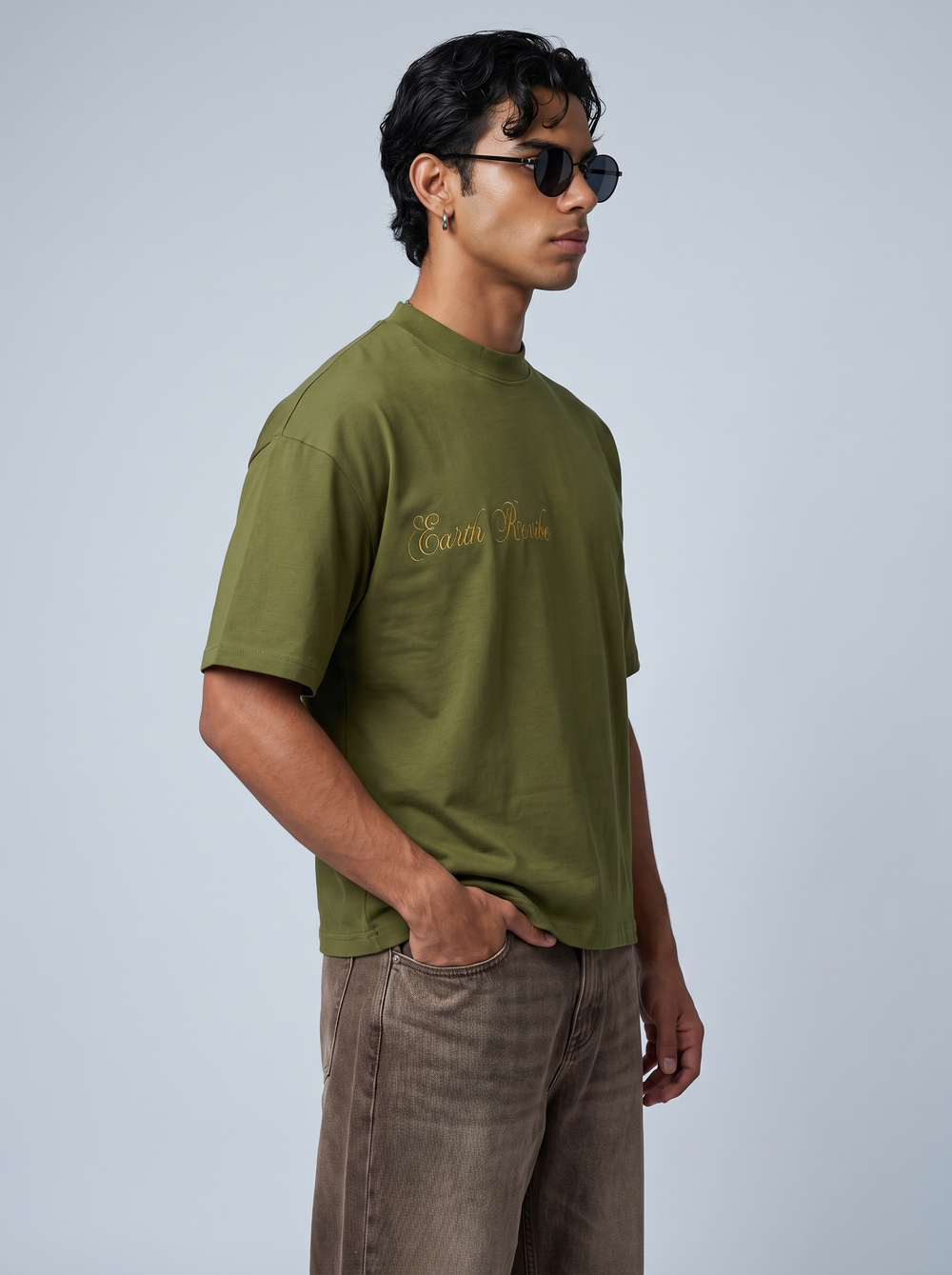 Olive Herbal Cotton Reflective Boxy Tee