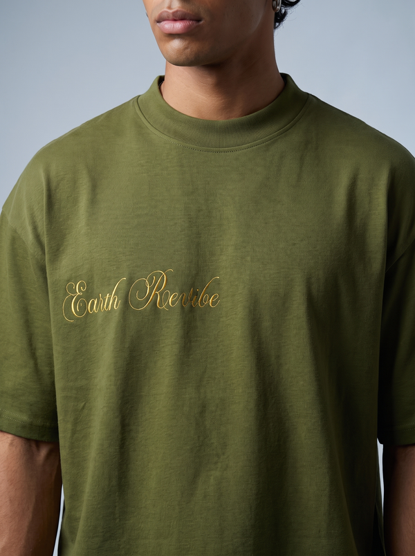 Olive Herbal Cotton Reflective Boxy Tee