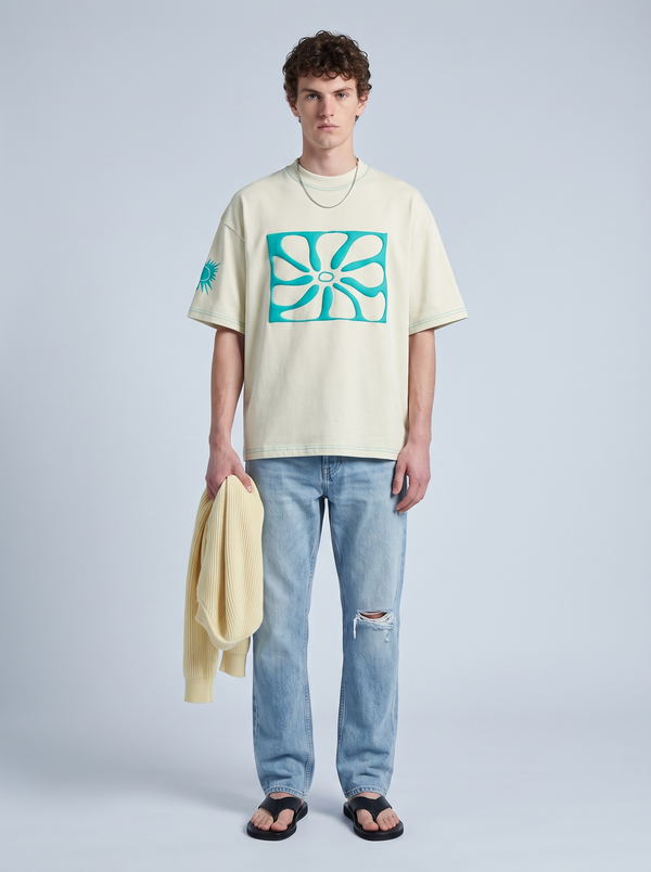 Grey Contrast Stitch Puff Print boxy Tee