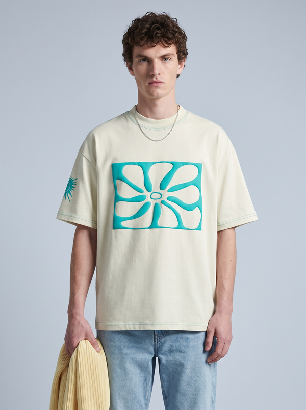 Grey Contrast Stitch Puff Print boxy Tee